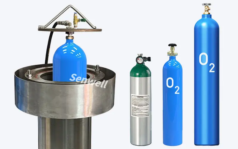 An aircraft oxygen cylinder hydrostatic test scene